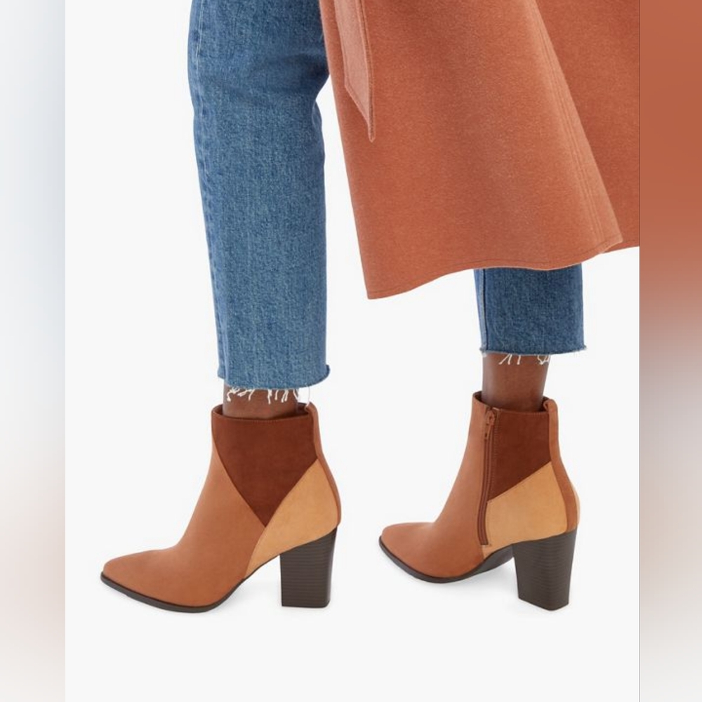 JUSTFAB Tri- Color Faux Suade Pointed Toe Zip-up Bootie